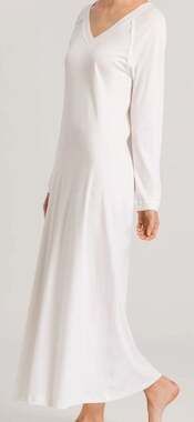 Hanro Pure Essence Long Sleeve V-Neck Cotton Nightgown Maxi Dress White size L
